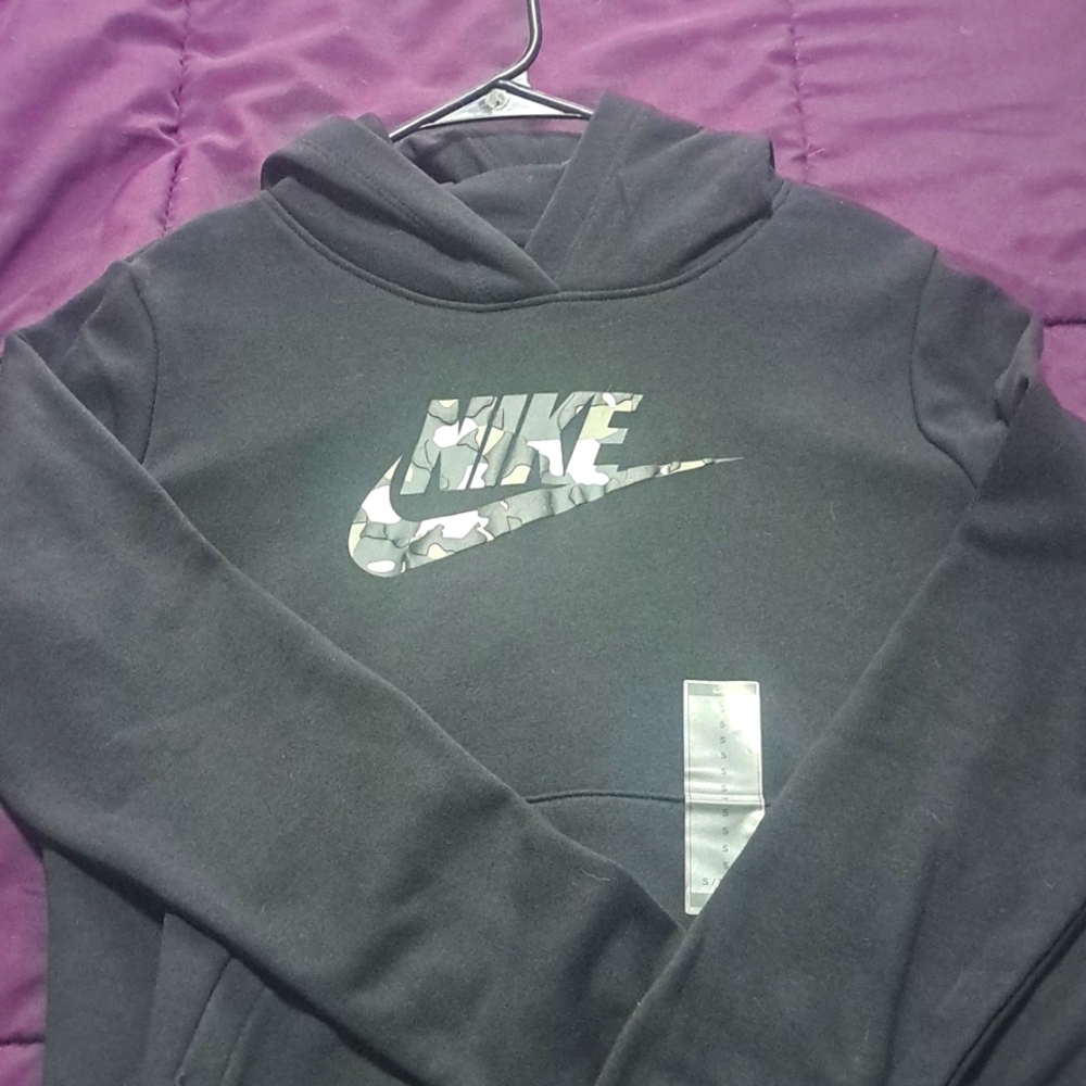 Black Nike Hoodie with Grey/White/Black army fatigue design